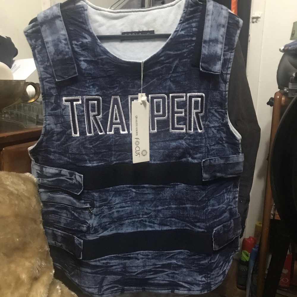 Men's Trapper Denim Military Vest - Dark Wash M